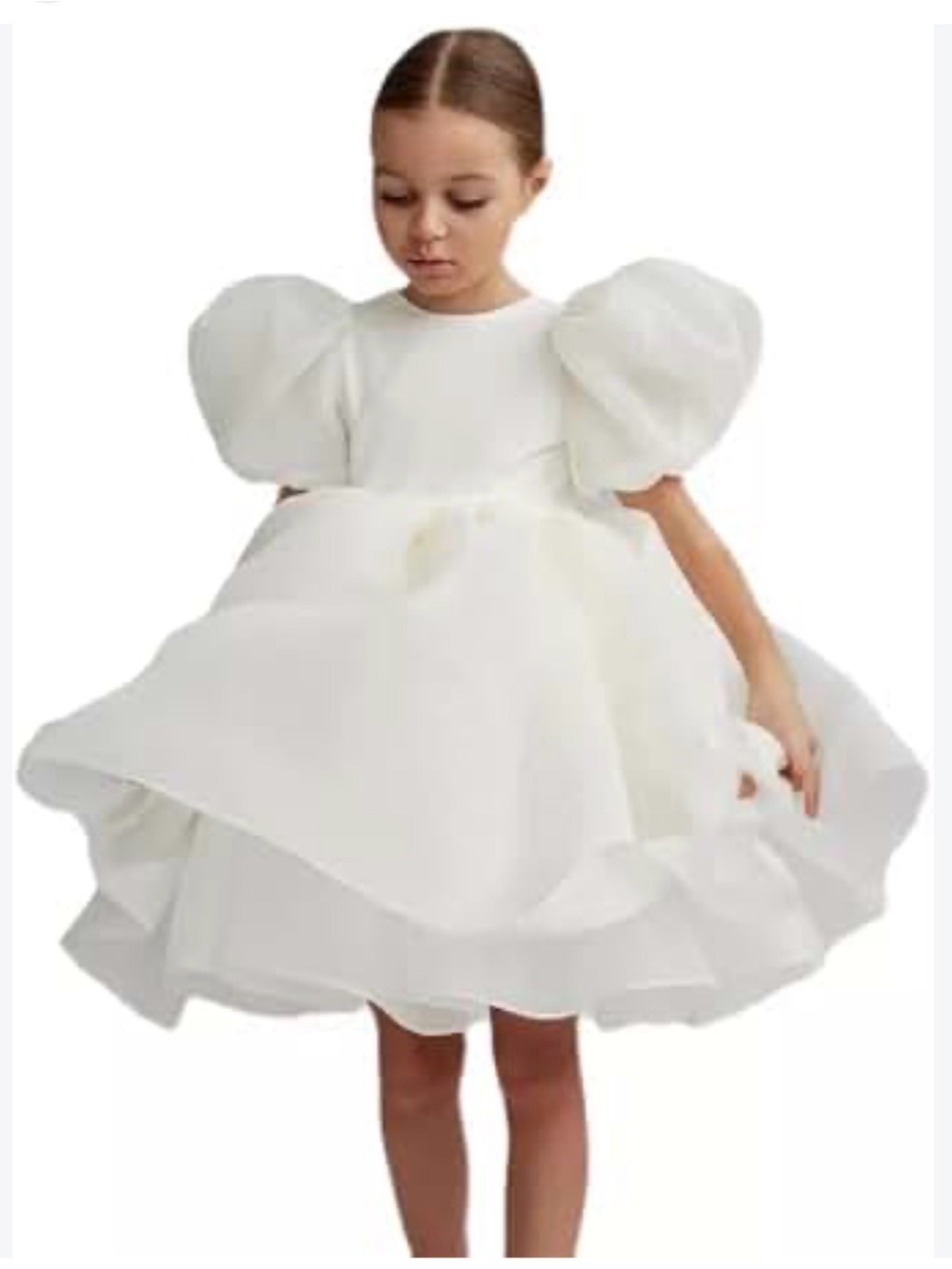 Ivory Puff-Sleeve Tulle Party Dress flower girl pagent wedding for Girls 120 6
